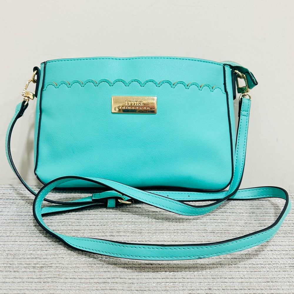 Trina Turk Teal Turquoise Scalloped Crossbody‎ Bag Gold Hardware Pre-owned